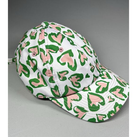Heart Print Hat Ball Cap with Satin Lining Adjustable White Green Pink - Picture 4 of 9